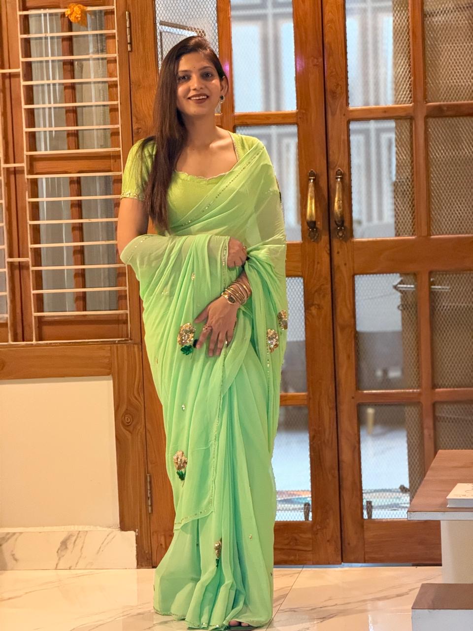 Mint Gulzar Saree