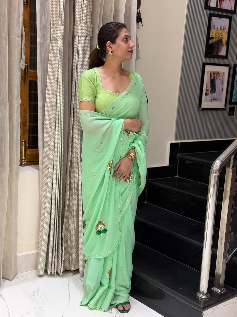 Mint Gulzar Saree