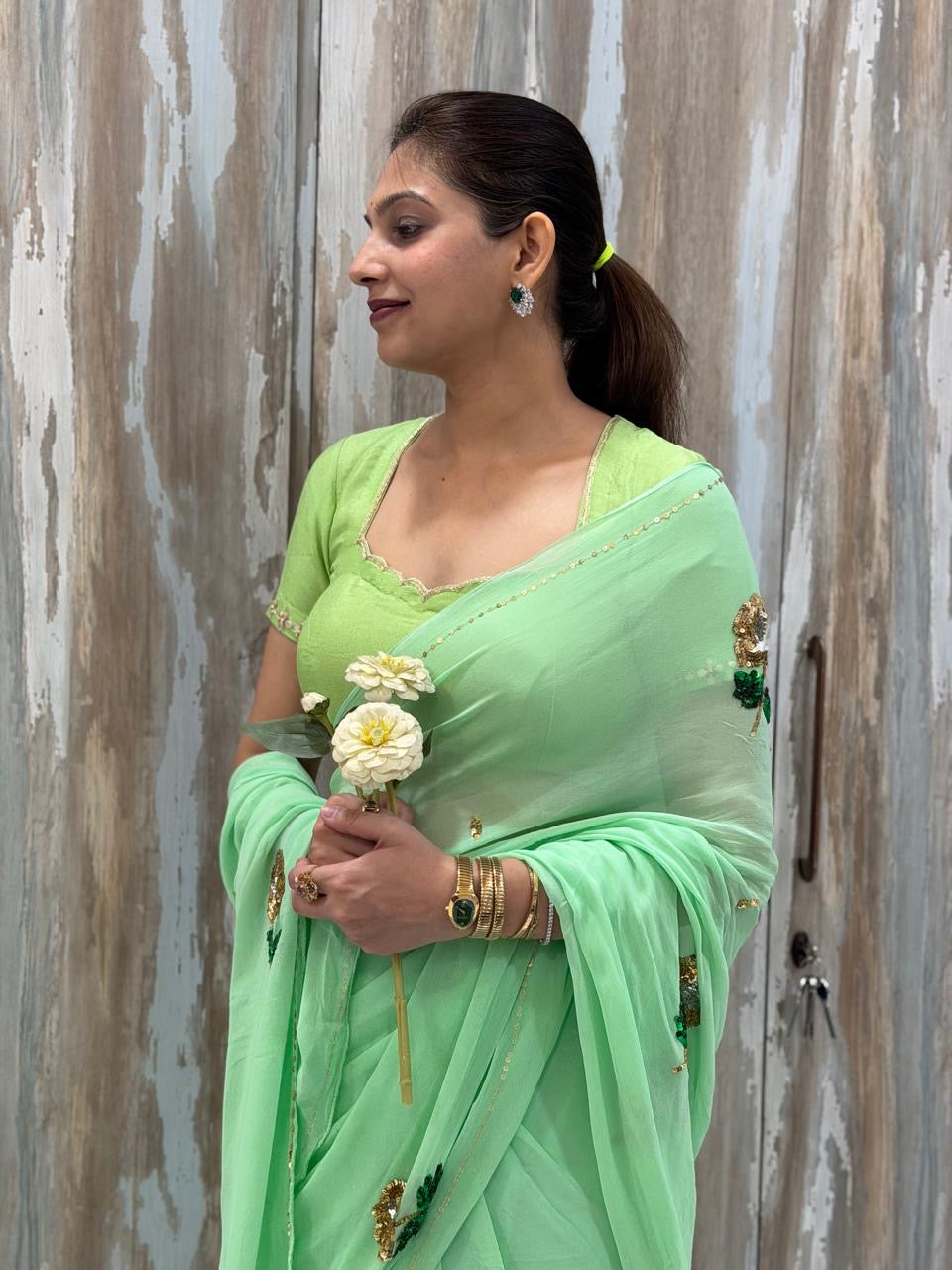 Mint Gulzar Saree