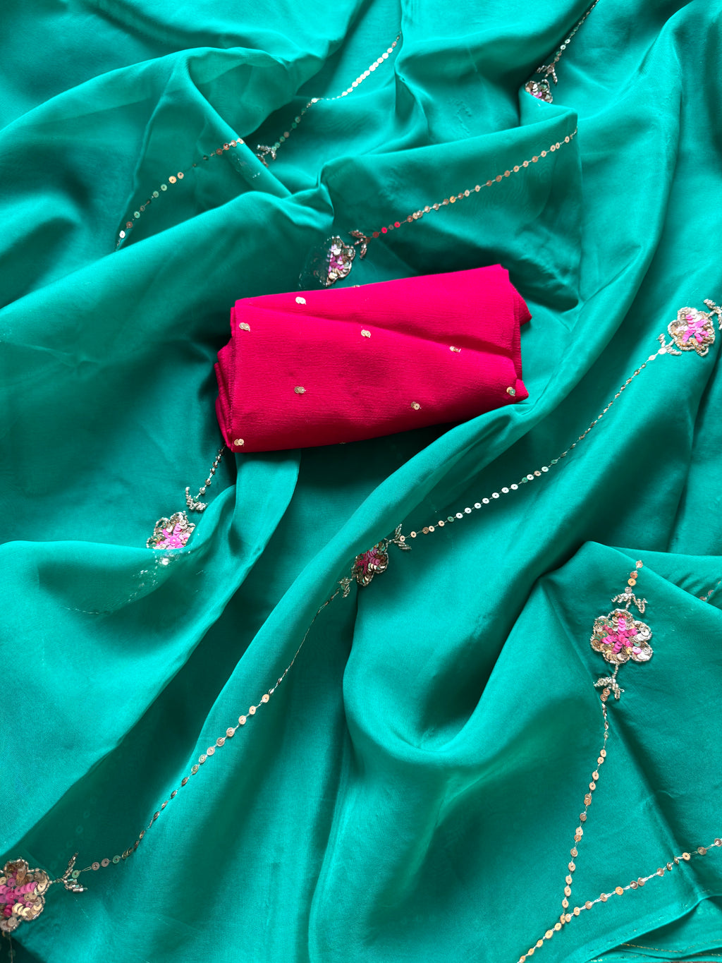 Green organza bel saree