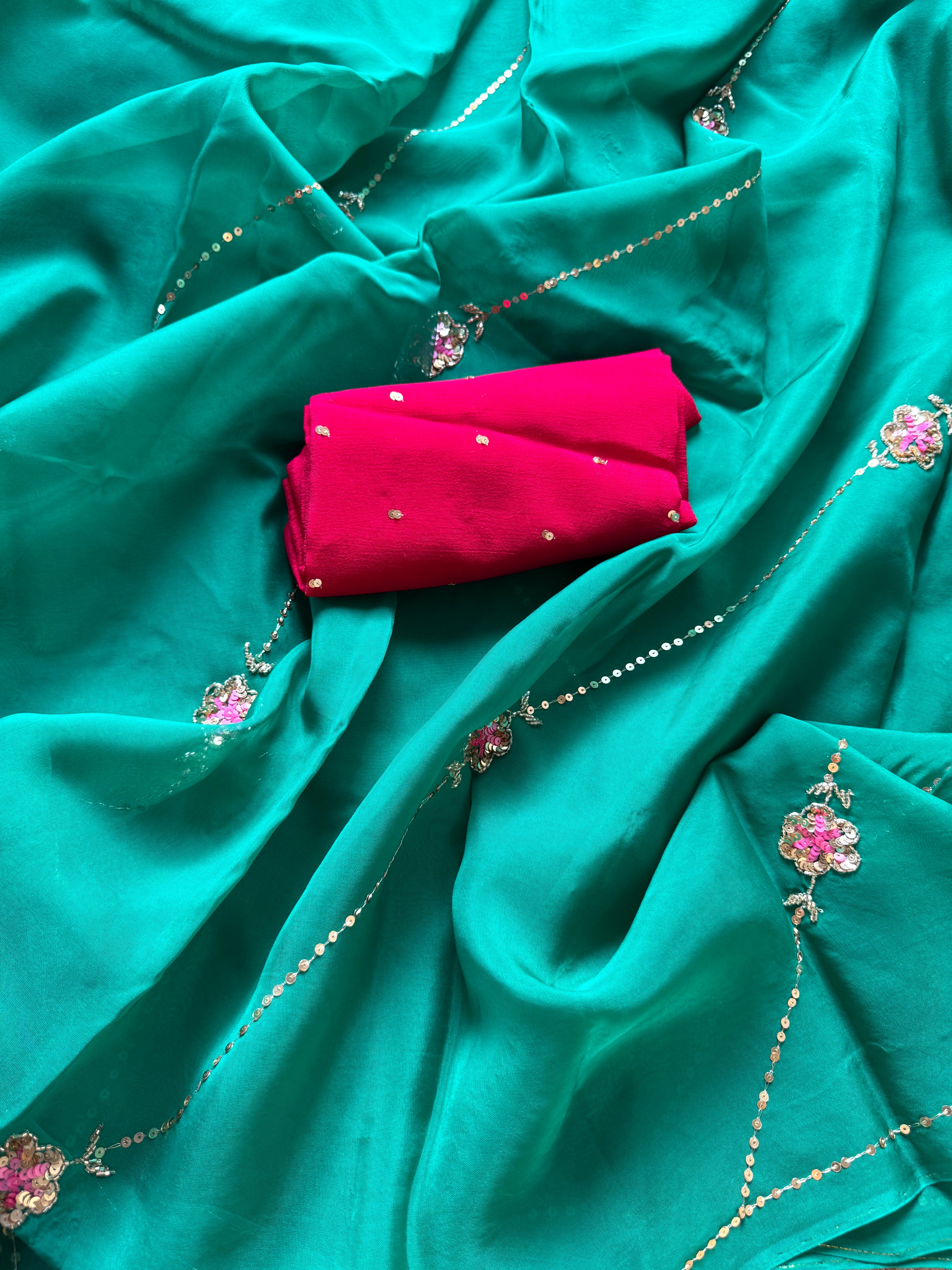 Green organza bel saree
