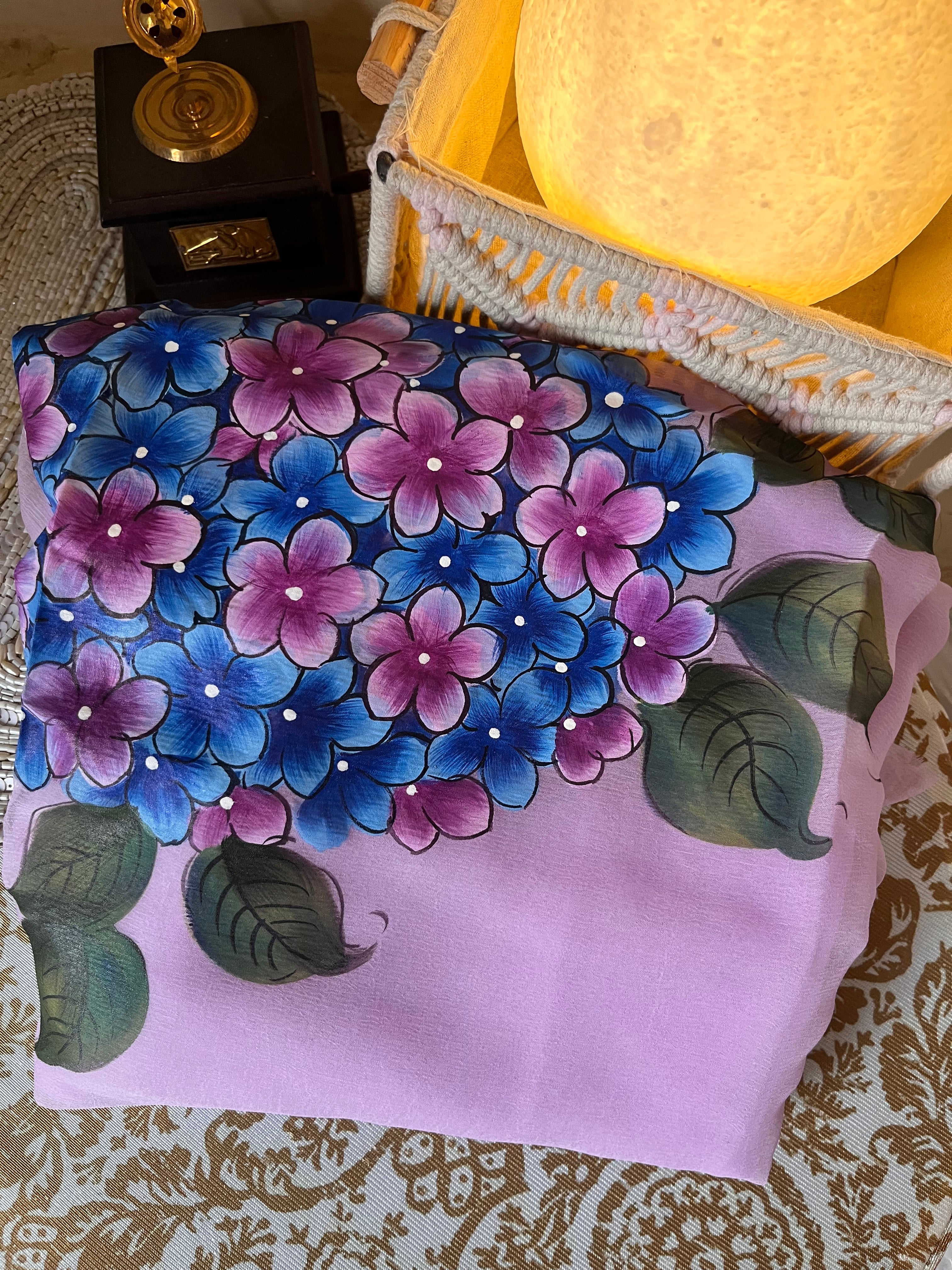 Hydrangeas Handpainted chiffon