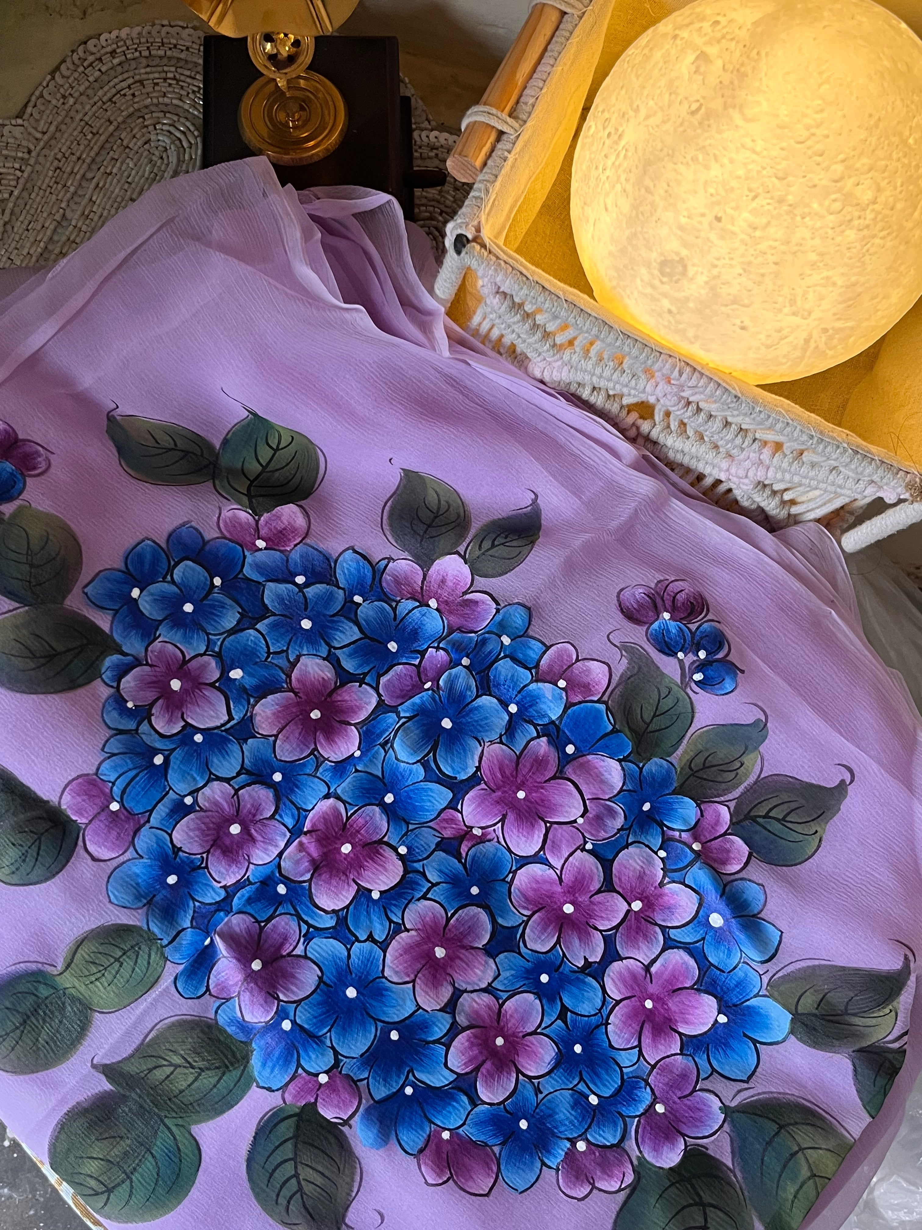 Hydrangeas Handpainted chiffon