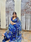 Peacock silk tissue with cutwork jaal