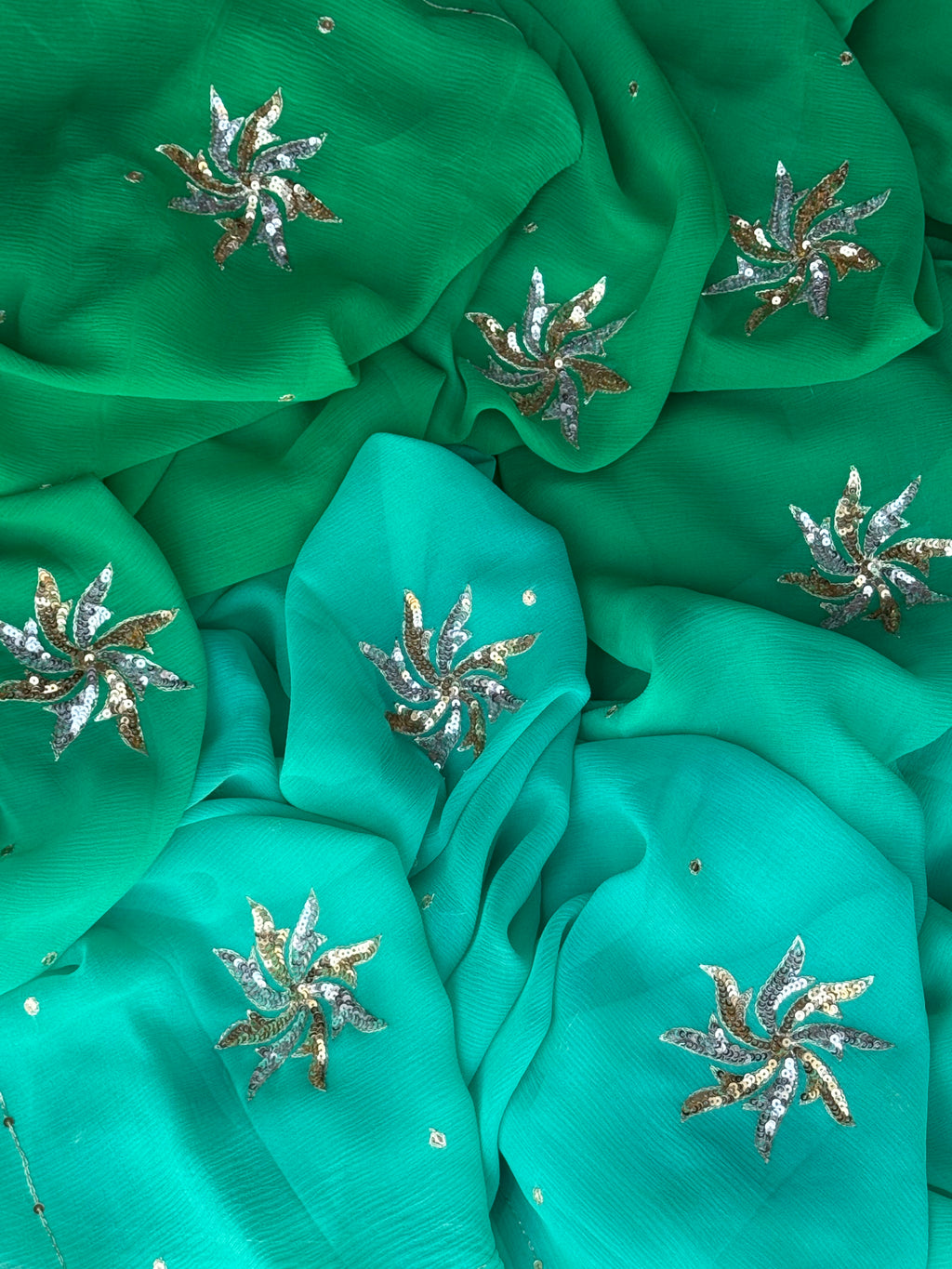 Pure silk chiffon ombré green