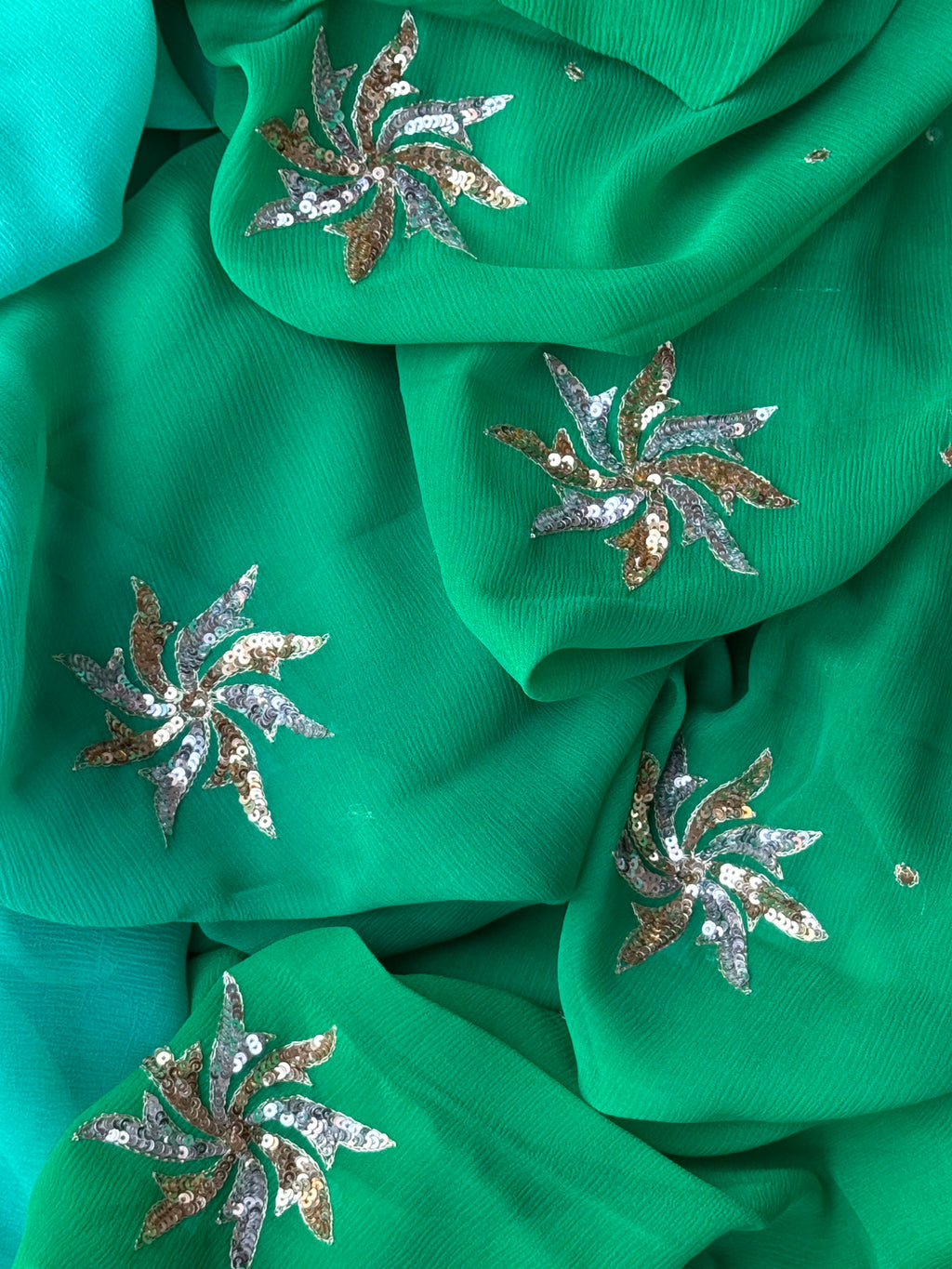 Pure silk chiffon ombré green