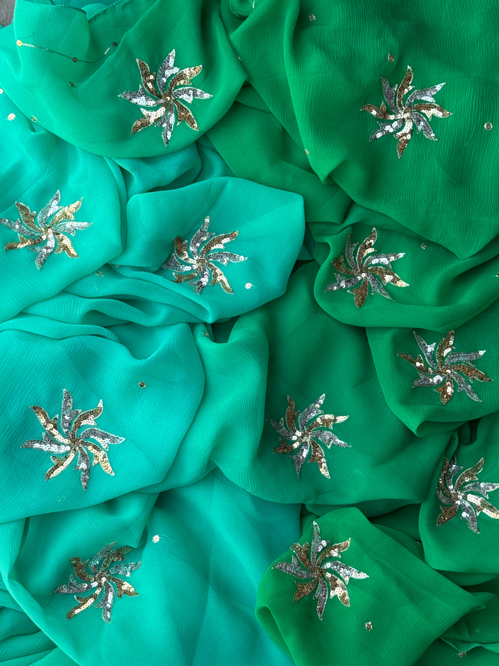 Pure silk chiffon ombré green
