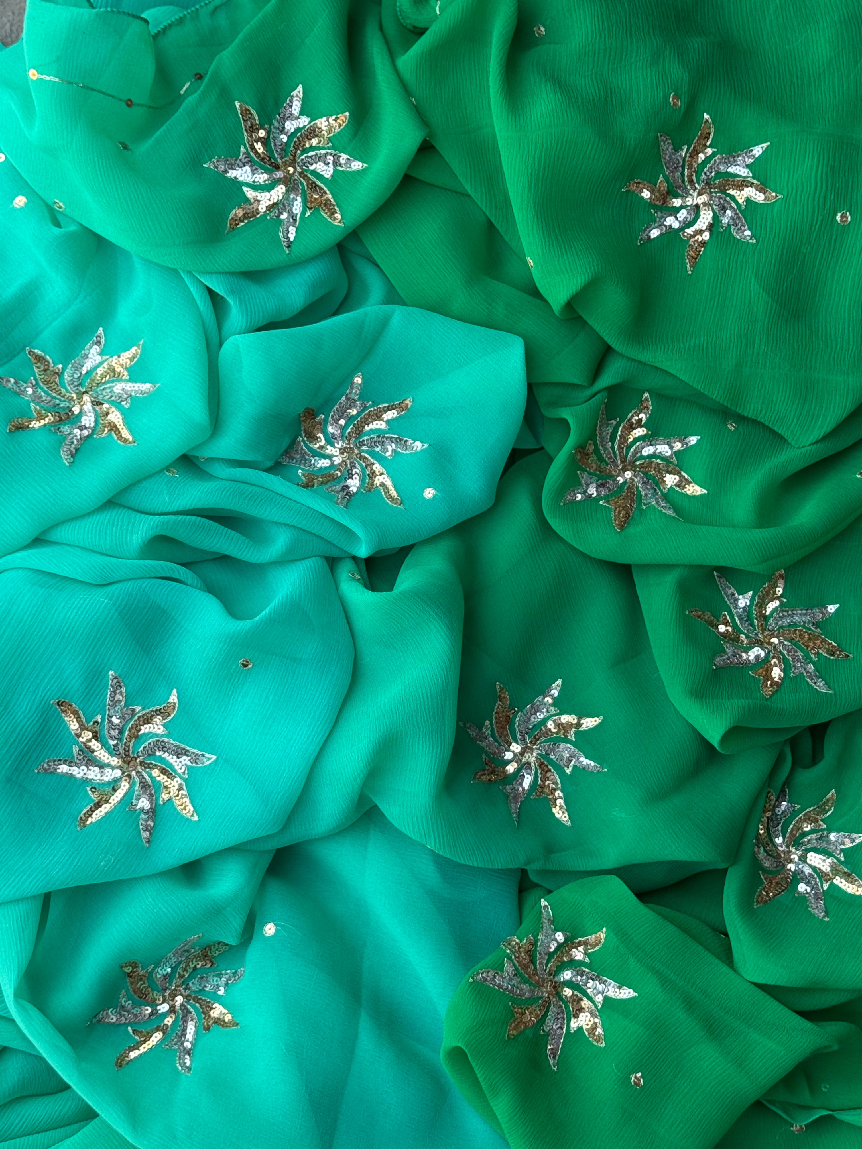 Pure silk chiffon ombré green